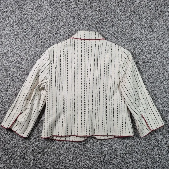 Talbots Blazer Womens Size 12 Embroidered Stripes Red Trim Cotton Jacket Preppy - Picture 2 of 8